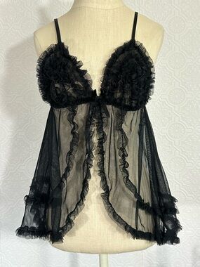 Sheer Ruffle Babydoll Chemise - Black